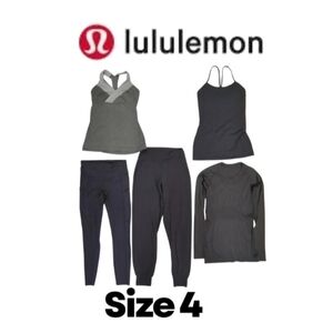 5 piece Lululemon Bundle Size 4 Gray Black two shelf bra tank Shirt Sweatpants